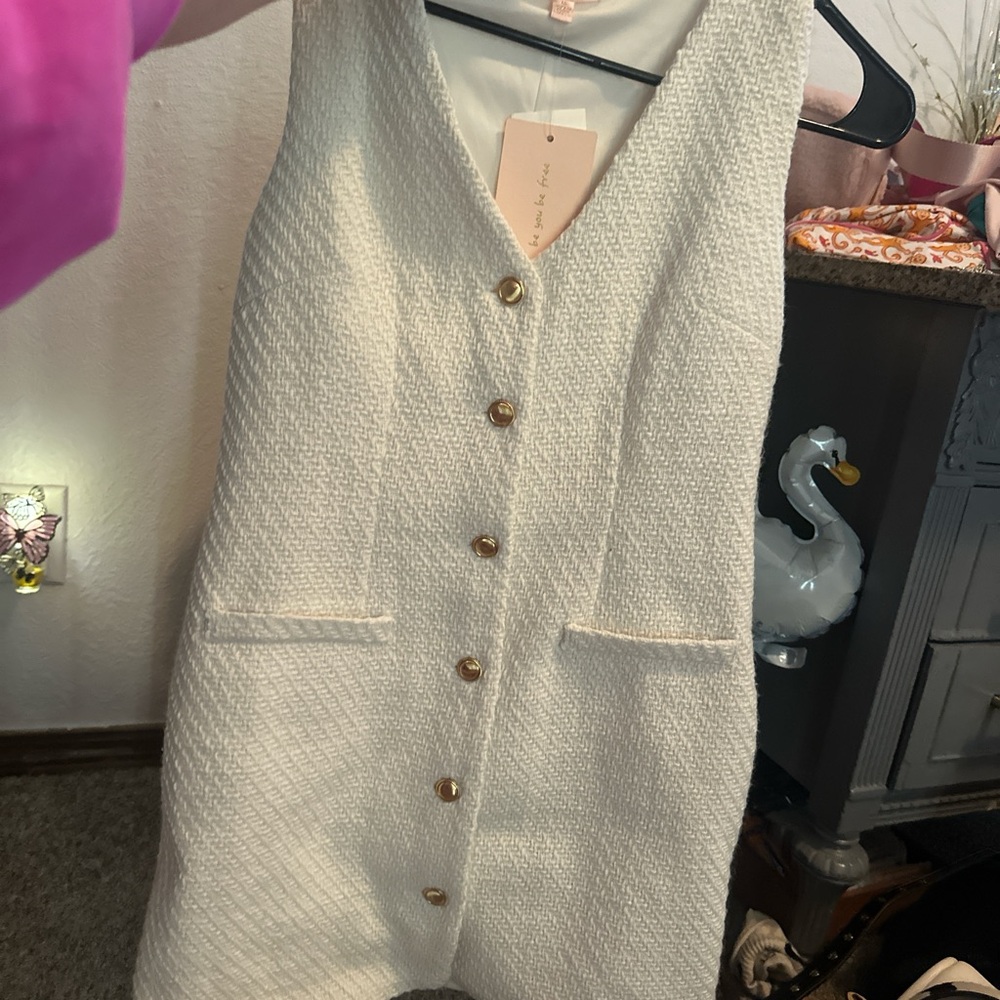 T.J.Maxx White Maxi Dress with Gold Buttons